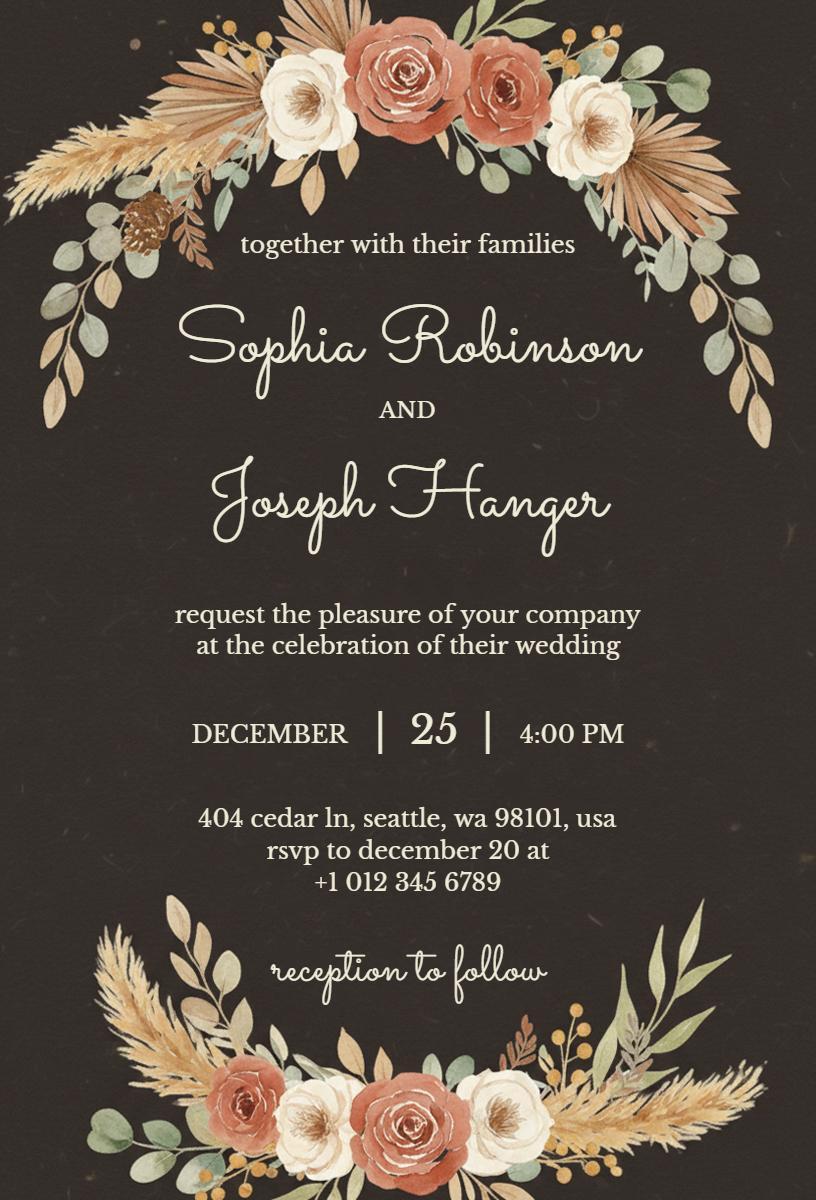Chic Boho Floral Wedding Celebration Invitation Template