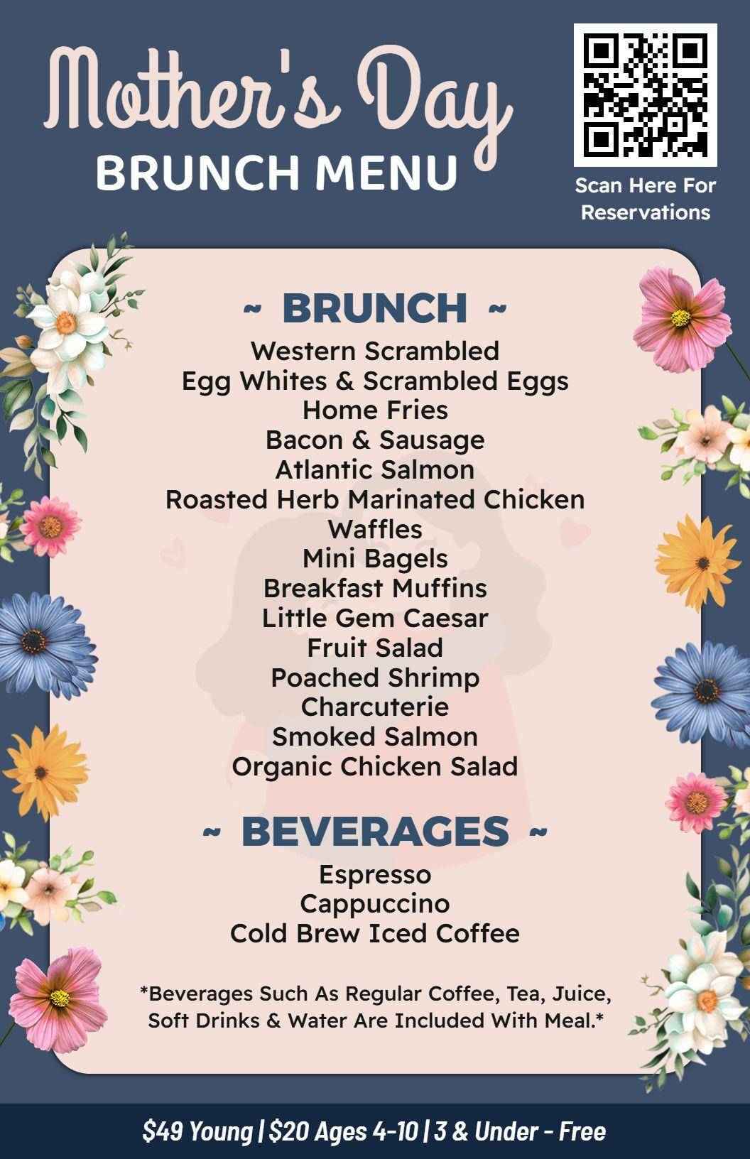 Chic Botanical Print Mother's Day Brunch Menu Template
