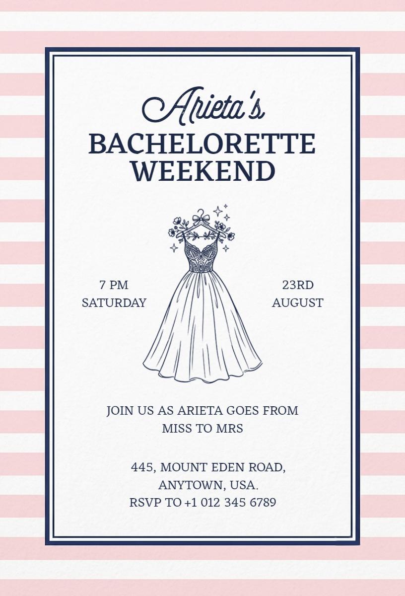 Chic Bridal Gown Bachelorette Party Weekend Invitation Template