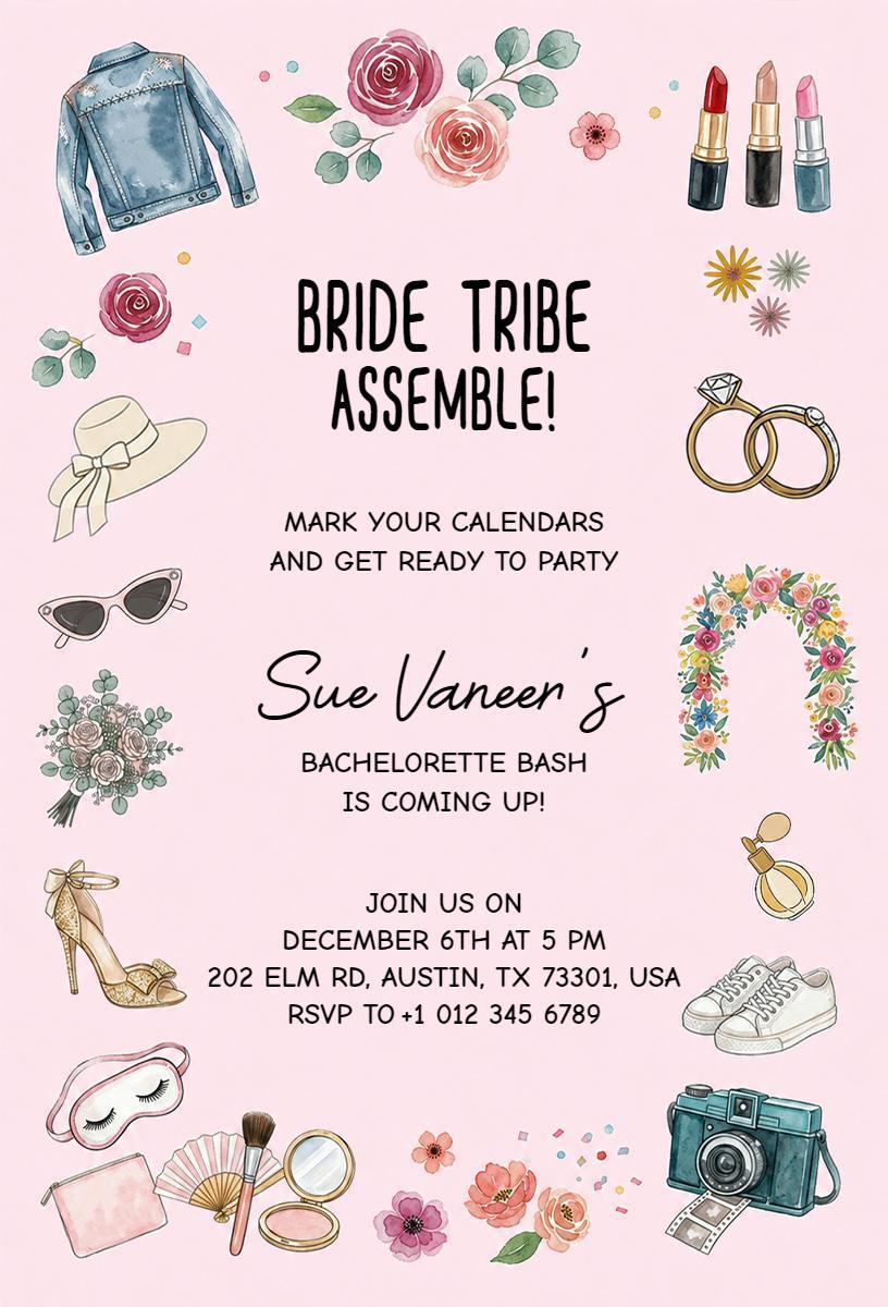 Chic Bride Tribe Glamorous Bachelorette Party Invitation Template