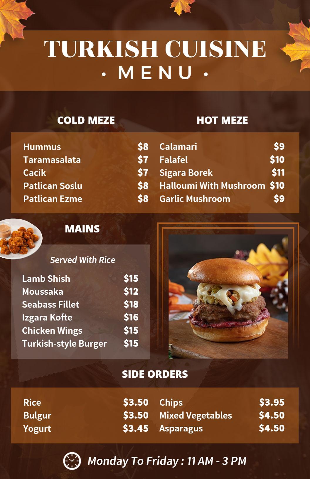 Chic Brown Background for Turkish Cuisine Menu Template