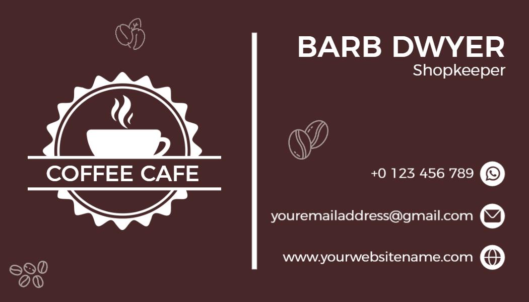 Chic Brown Coffee Cafe Shopkeeper Business Card Template
