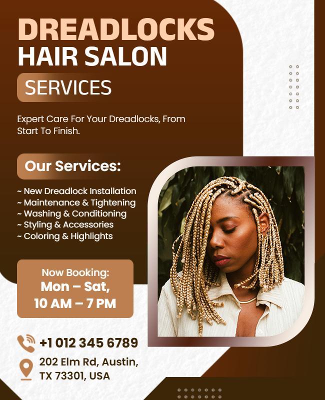 Chic Brown Dreadlock Styling and Care Salon Flyer Template