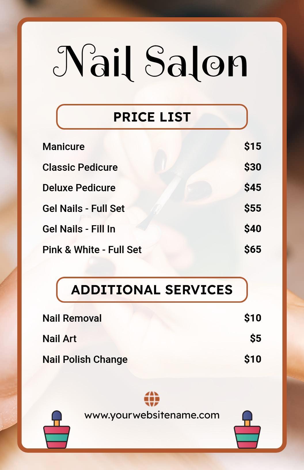 Chic Brown Gradient Nail Salon Price List Template