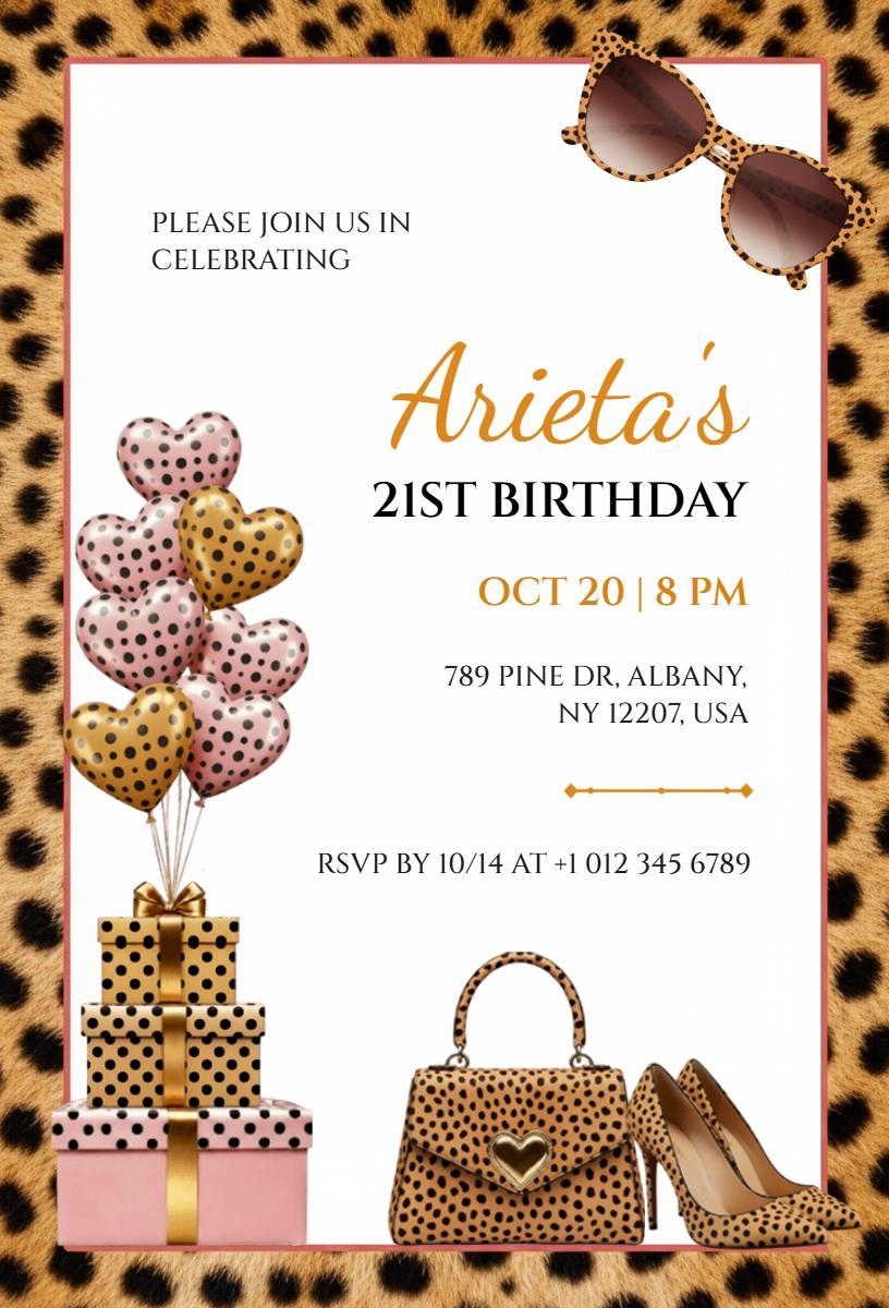 Chic Cheetah Print 21st Birthday Celebration Invitation Template