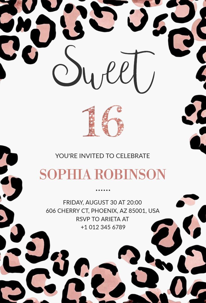 Chic Cheetah Print Sweet Sixteen Birthday Invitation Template