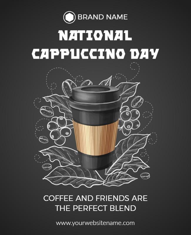 Chic Dark Coffee Theme for National Cappuccino Day Poster Template