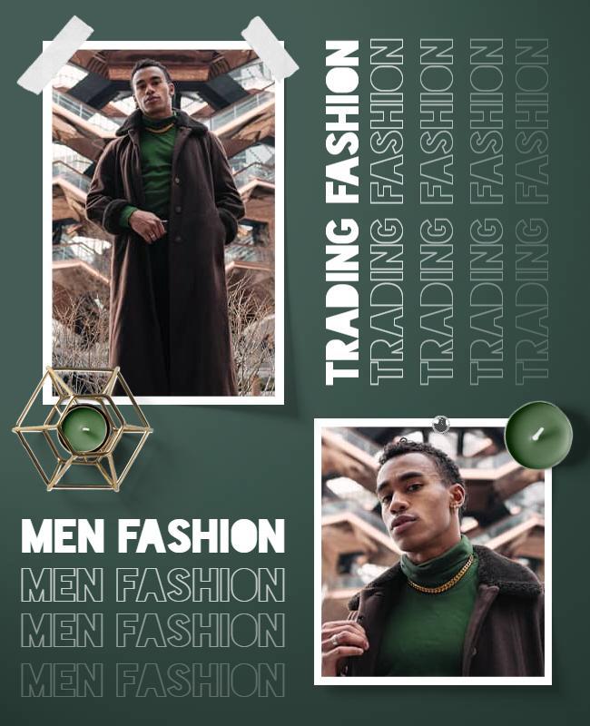 Chic Dark Green Men's Fashion Trend Showcase Flyer Template