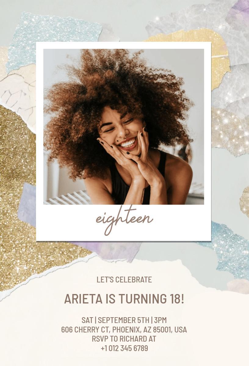 Chic Eighteen Photo Celebration Birthday Invitation Template