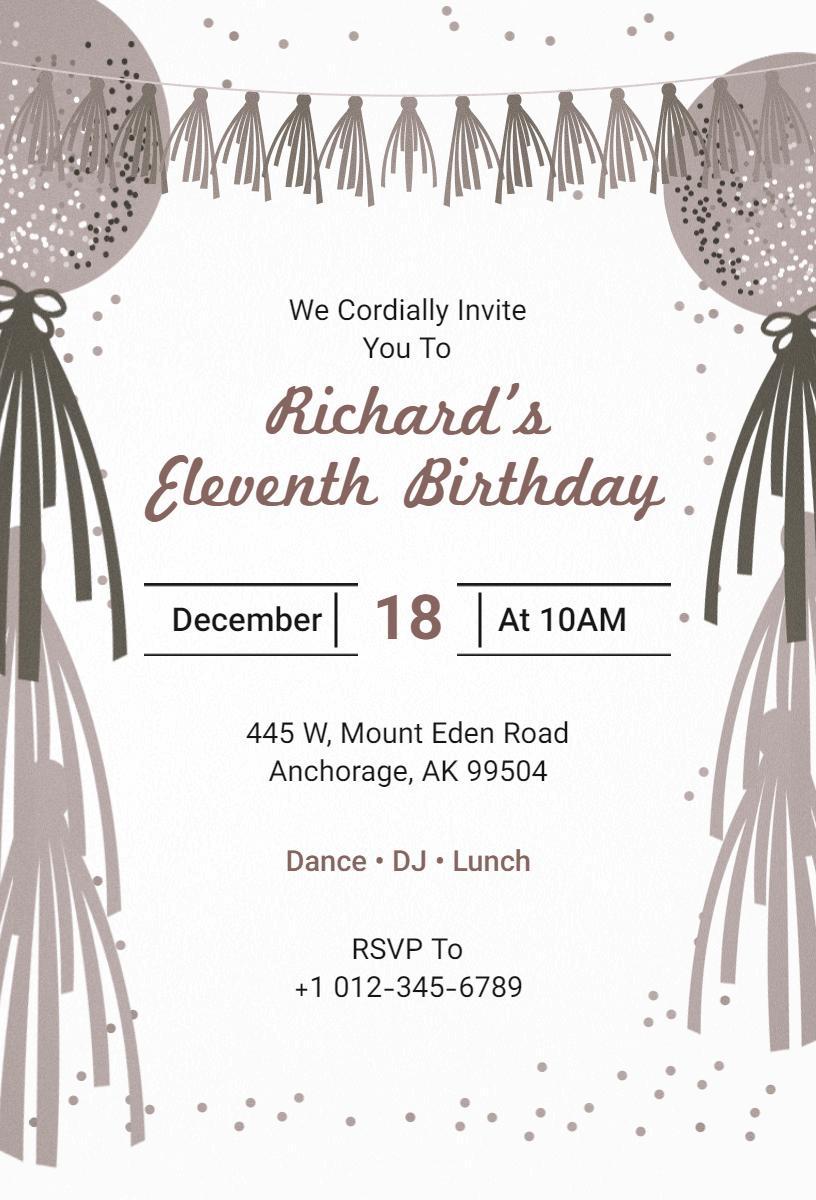 Chic Eleventh Birthday Celebration Invitation Template