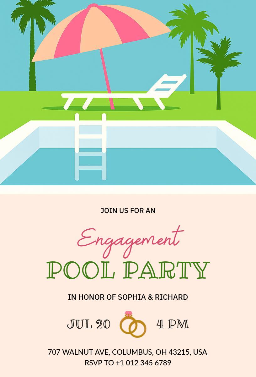 Chic Engagement Pool Party Summer Celebration Invitation Template