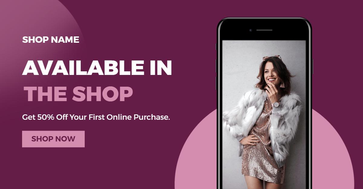 Chic Fashion Promotion with Phone Display and Purple Background Facebook Ad Template