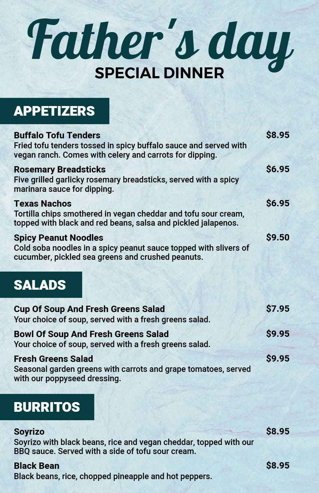 Chic Father's Day Dinner with Burritos Menu Template