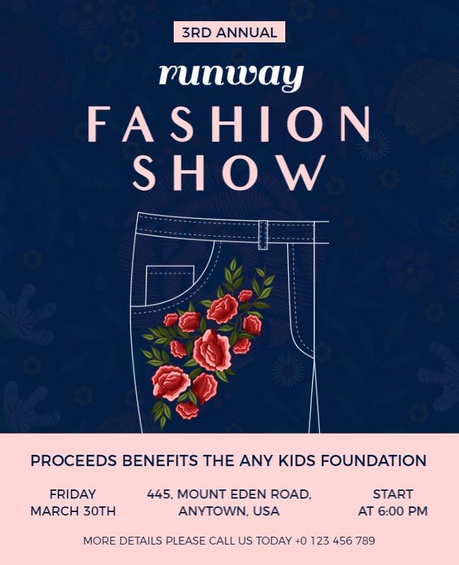 Chic Floral Denim Design for Runway Fashion Show Poster Template