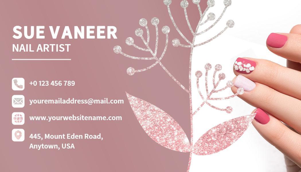 Chic Floral Design Pink Nail Artist Business Card Template
