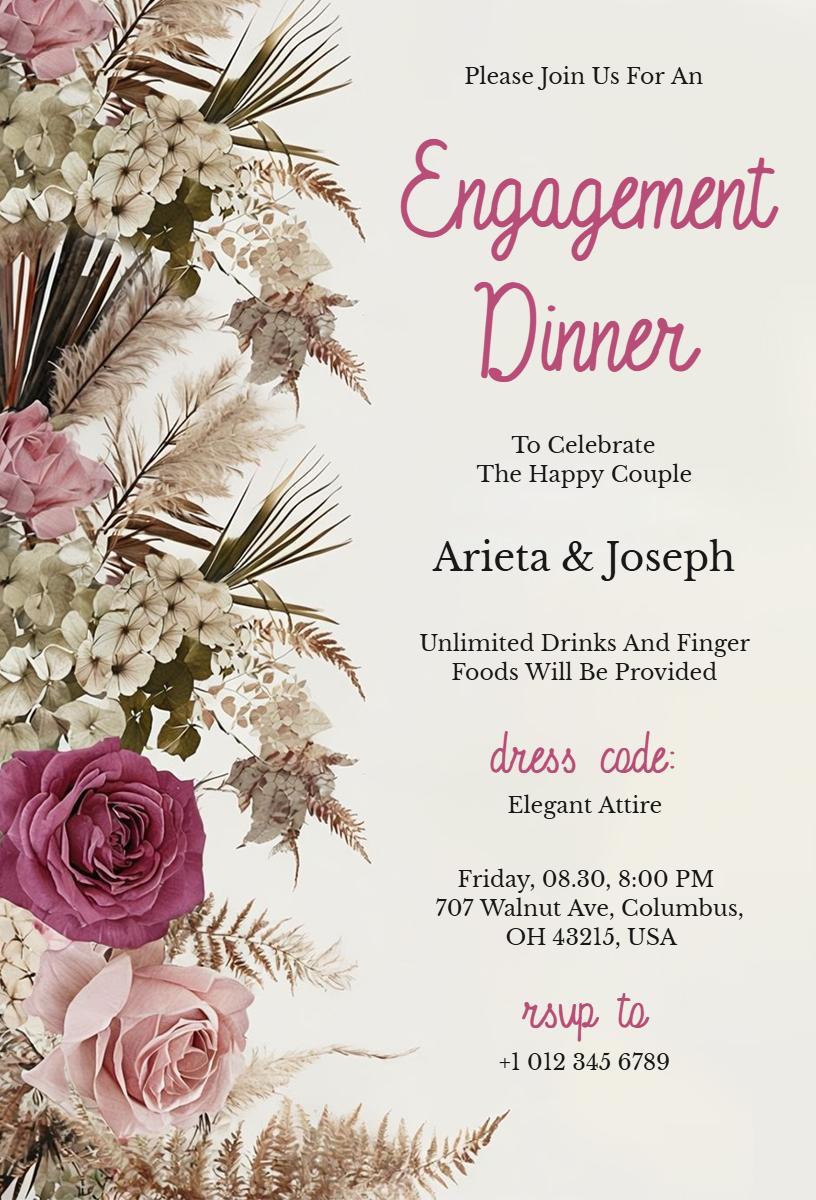 Chic Floral Engagement Dinner Celebration Invitation Template