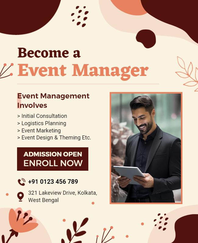 Chic Floral Event Management Course Enrollment Poster Template