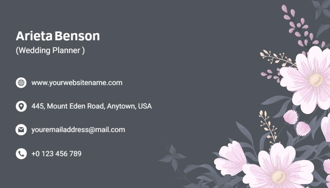 Chic Floral Gray Wedding Planner Business Card Template