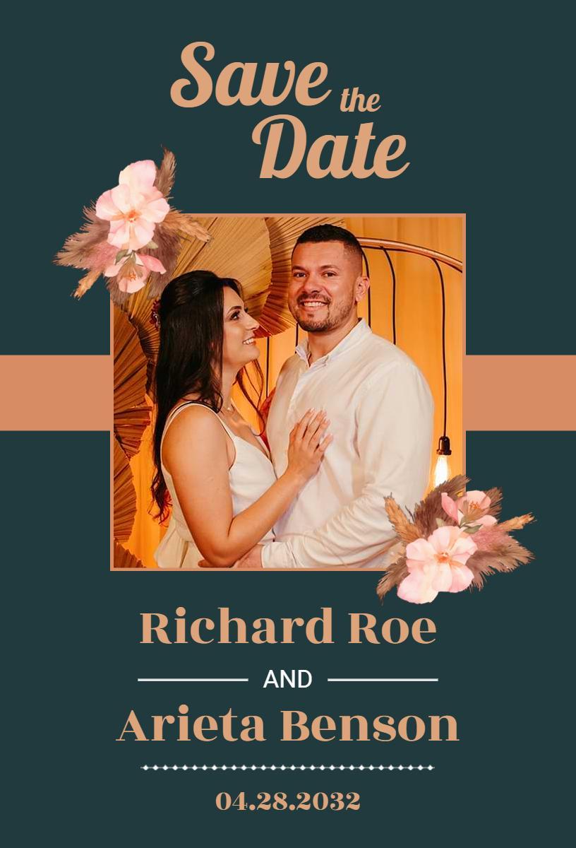 Chic Floral Green Save The Date Wedding Announcement Invitation Template