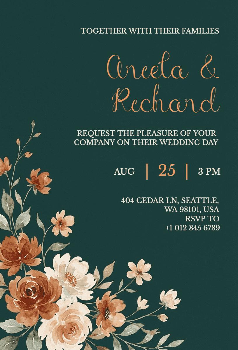 Chic Floral Greenery Wedding Ceremony Celebration Invitation Template