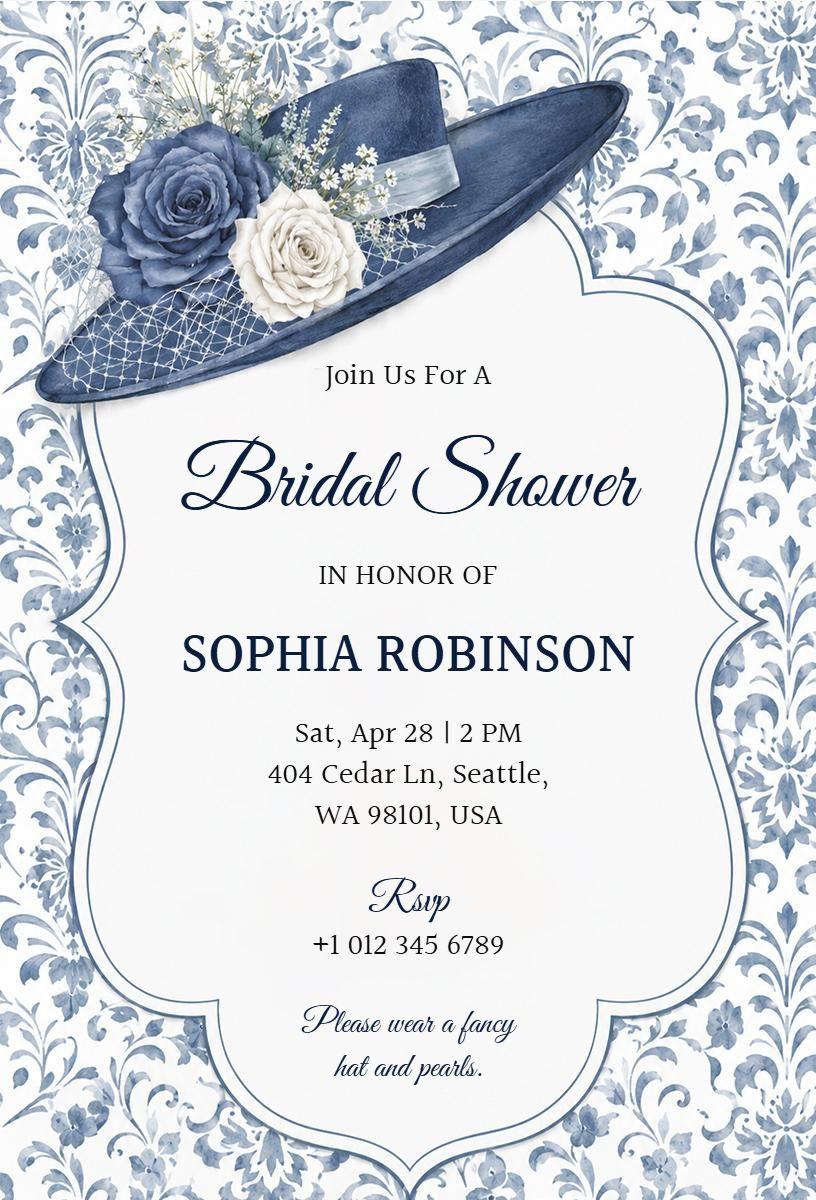 Chic Floral Hat Wedding Bridal Shower Invitation Template