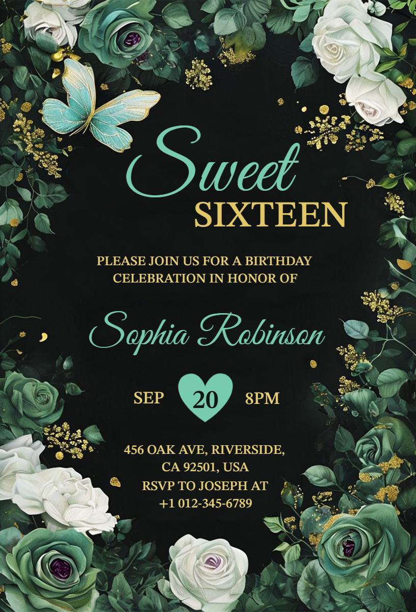 Chic Floral Sweet 16 Birthday Celebration Invitation Template