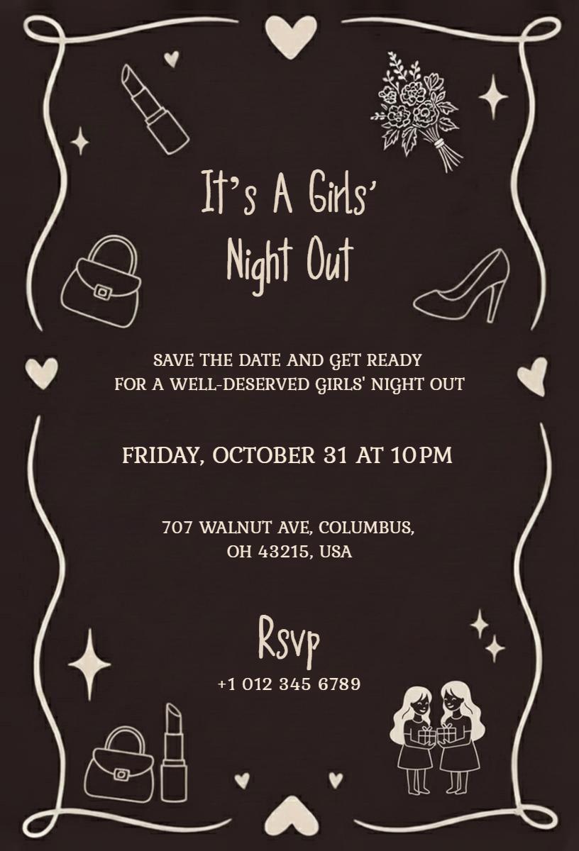 Chic Glamorous Girls Night Out Celebration Invitation Template