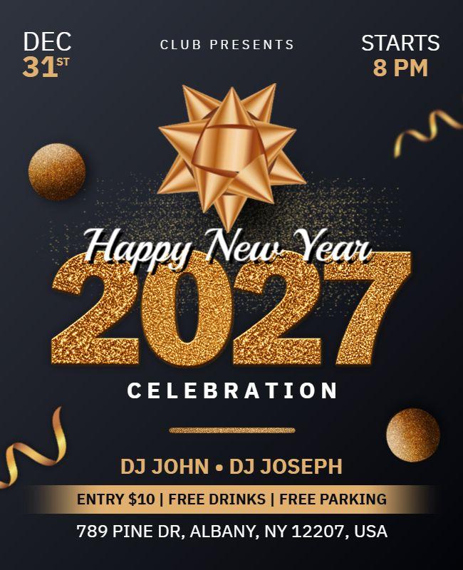 Chic Gold and Black 2027 New Year Celebration Flyer Template