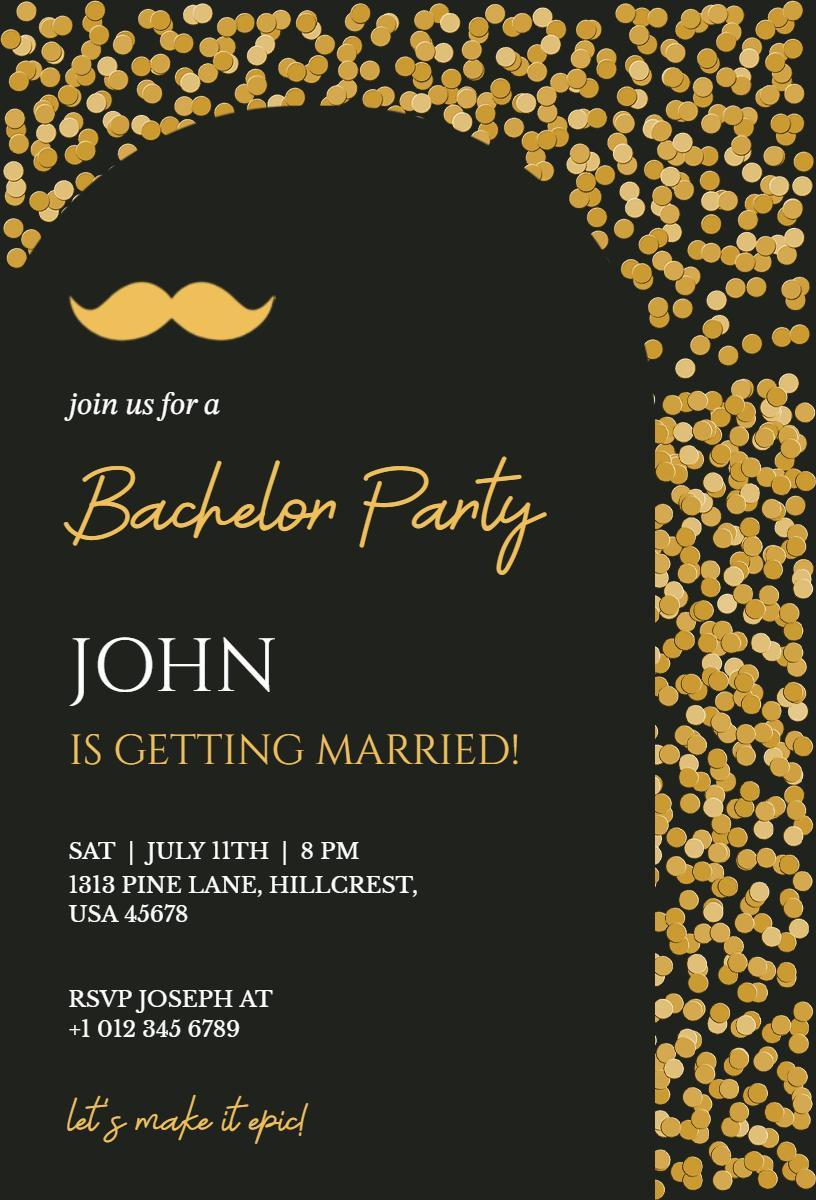 Chic Gold Mustache Black Bachelor Party Invitation Template