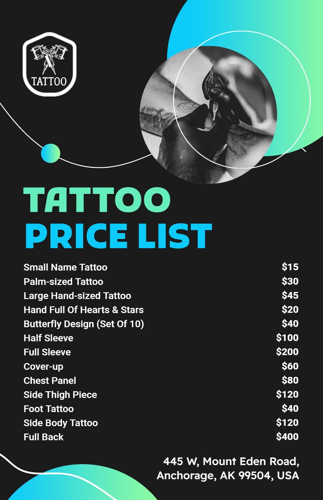 Chic Gradient Tattoo Shop Price List Template