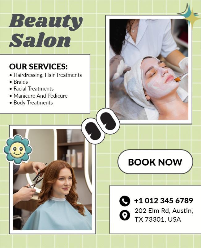 Chic Green Beauty Salon Services and Treatments Flyer Template