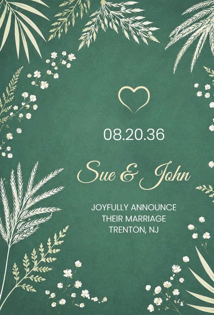 Chic Green Botanical Marriage Announcement Design Template