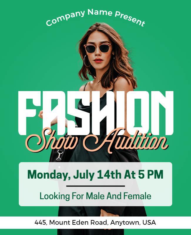 Chic Green Fashion Show Audition Announcement Poster Template