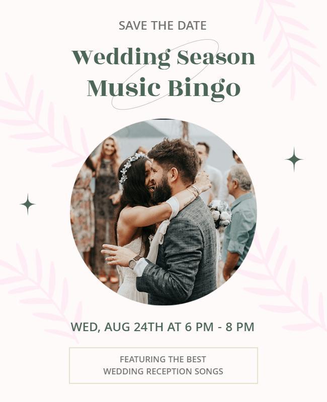 Chic Green Floral Wedding Season Music Bingo Poster Template