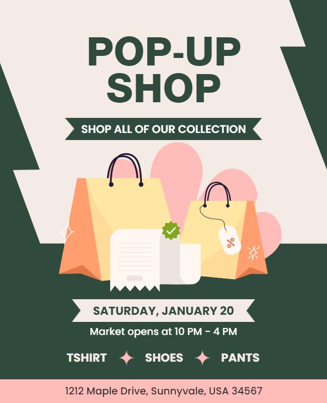 Chic Green Pop-Up Shop Shopping Event Poster Template