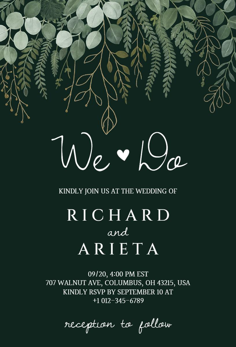 Chic Greenery Wedding Celebration Floral Invitation Template