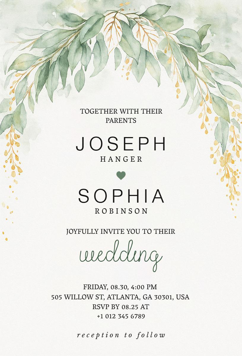 Chic Greenery Wedding Ceremony Celebration Invitation Template