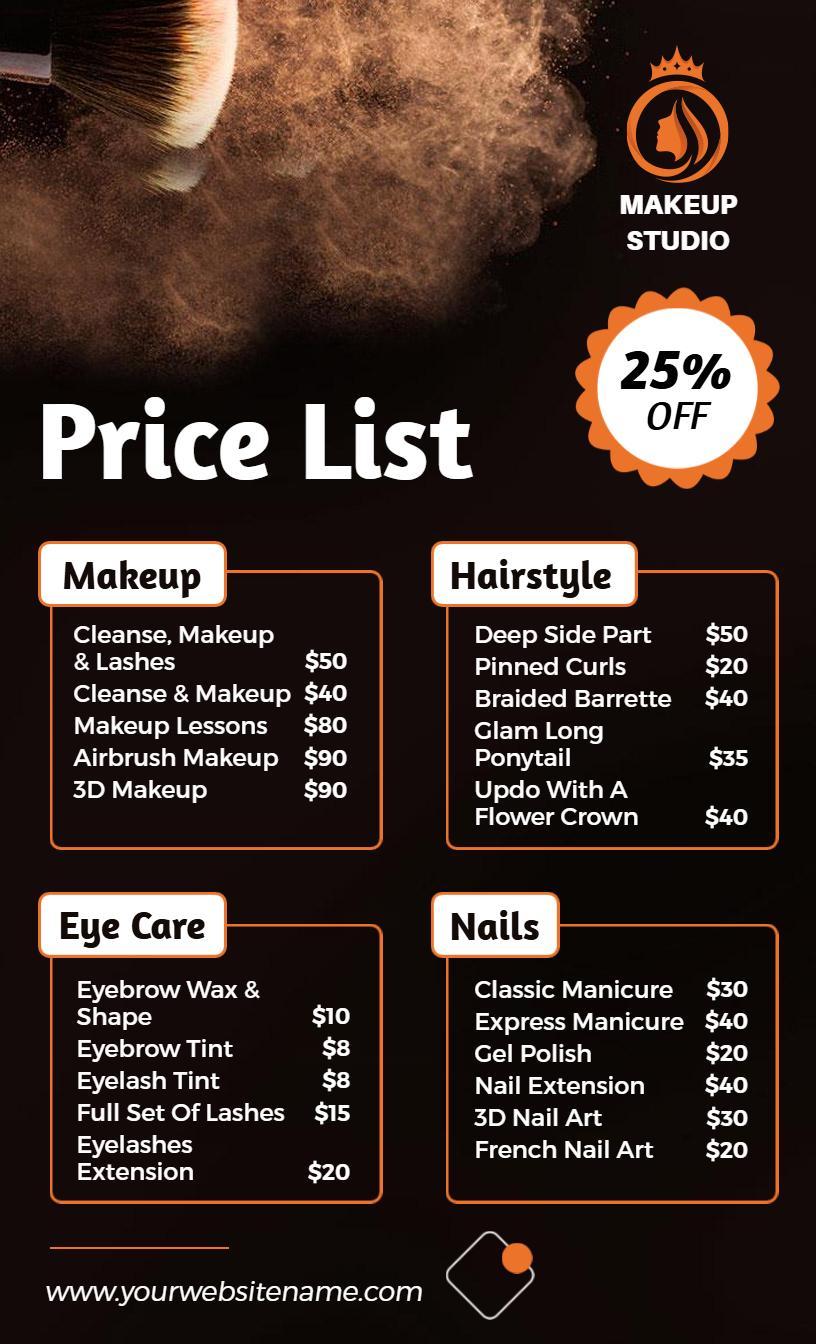 Chic Hair and Makeup Studio Price List Template