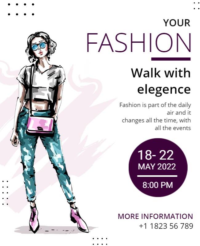 Chic Illustrated Fashion Event Walk with Elegance Poster Template