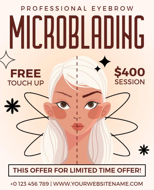 Chic Illustrated Microblading Beauty Services Poster Template
