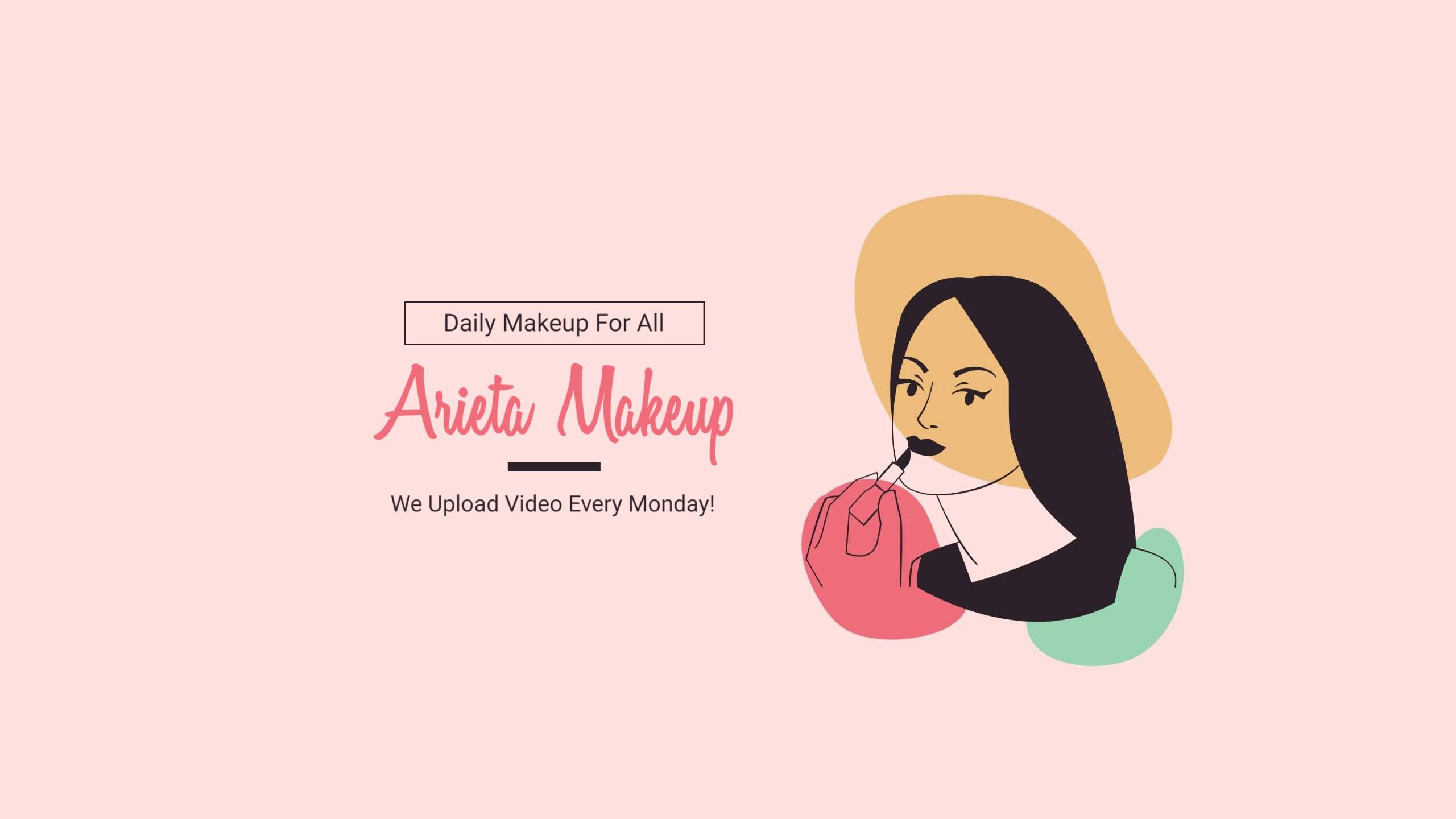 Chic Illustration of a Woman with Makeup on Pink Background YouTube Banner Template
