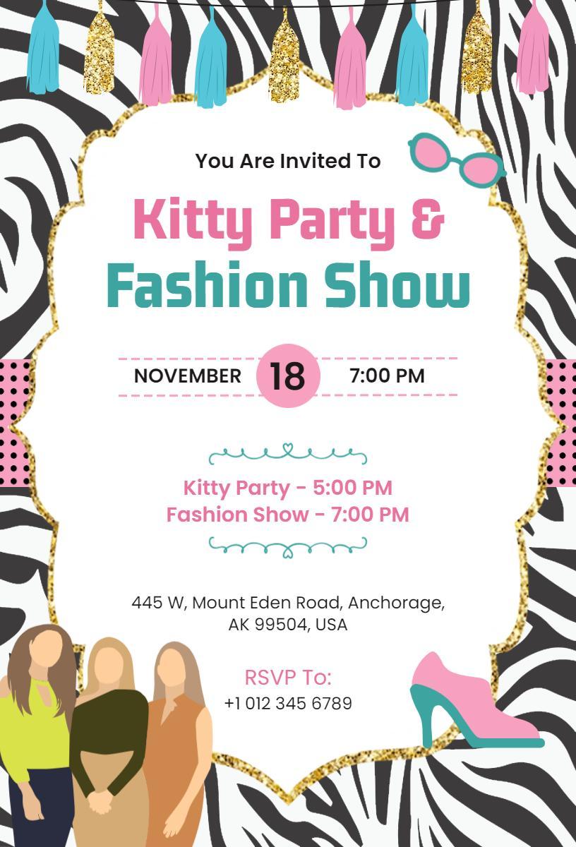 Chic Kitty Party and Fashion Show Celebration Invitation Template