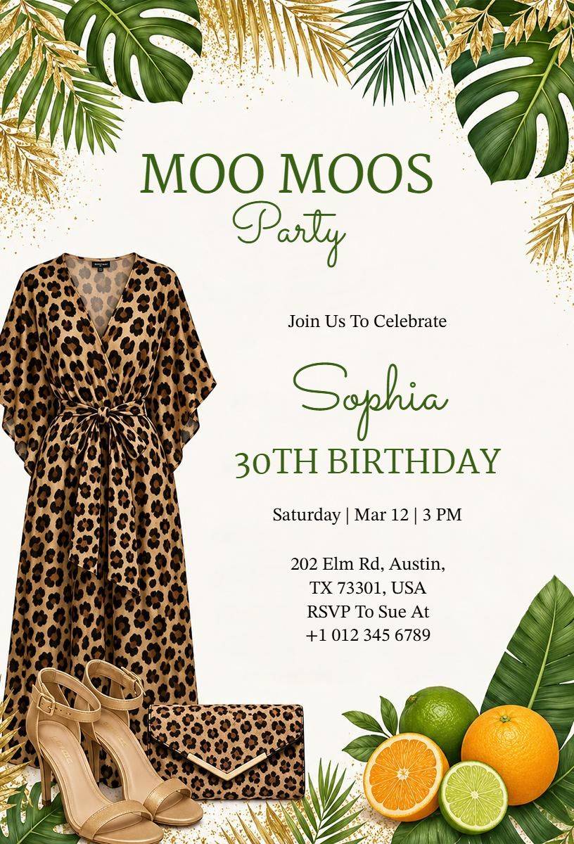 Chic Leopard Print Tropical 30th Birthday Celebration Invitation Template