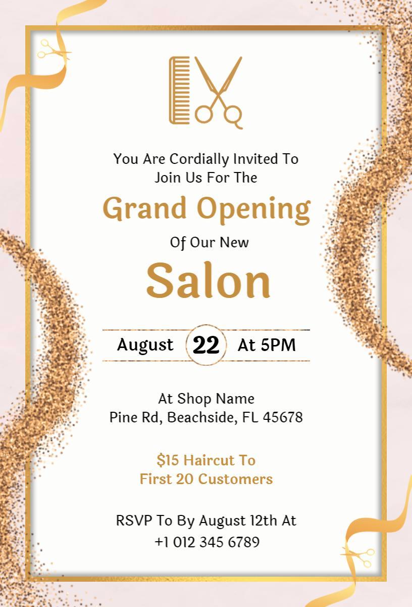Chic Luxe Salon Grand Opening Celebration Invitation Template