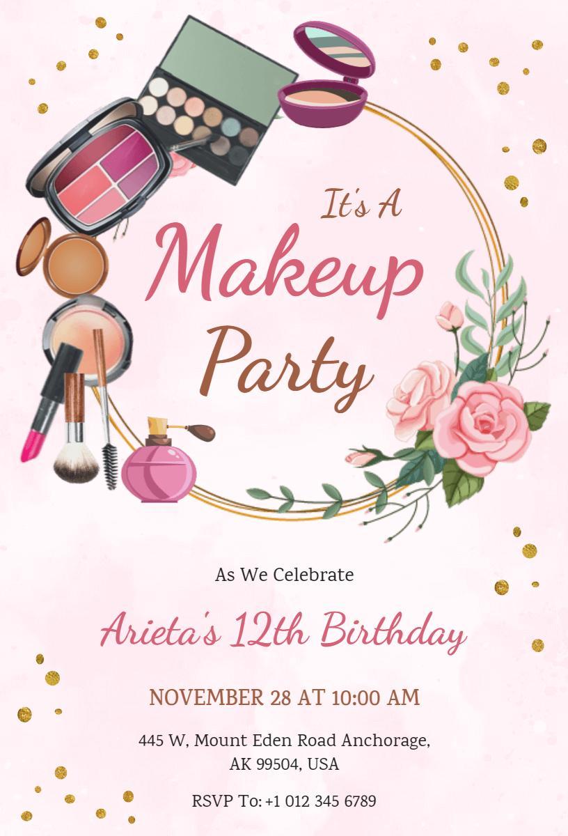 Chic Makeup Themed 12th Birthday Celebration Invitation Template