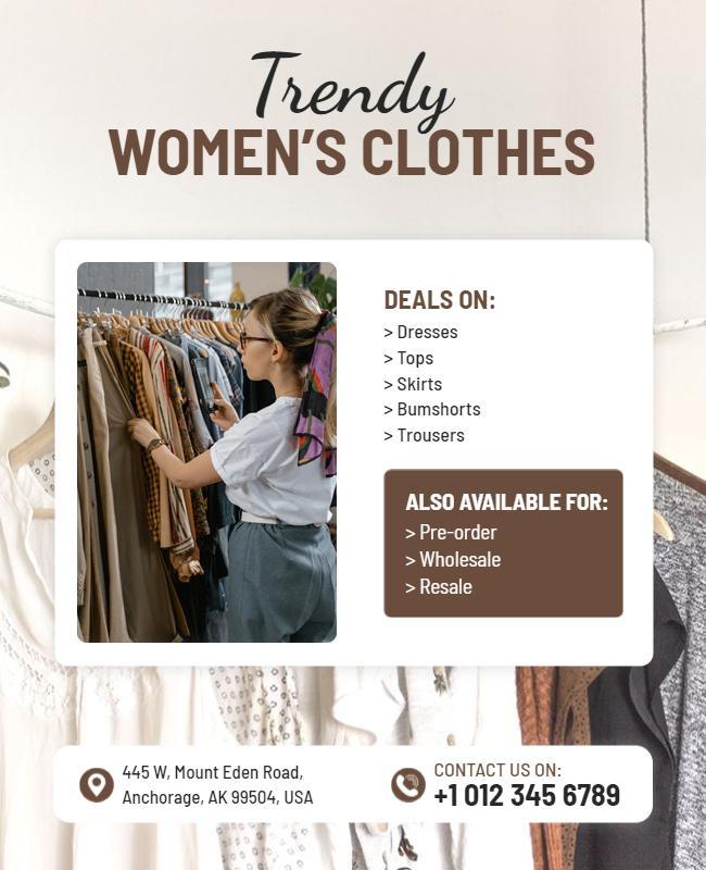 Chic Minimalist Trendy Women's Clothes Retail Poster Template