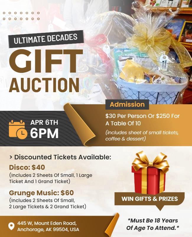 Chic Modern Gift Auction Event with Grunge and Disco Theme Poster Template