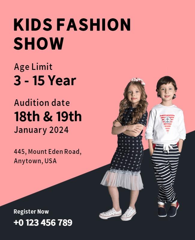 Chic Monochrome Kids Fashion Show Audition Flyer Template
