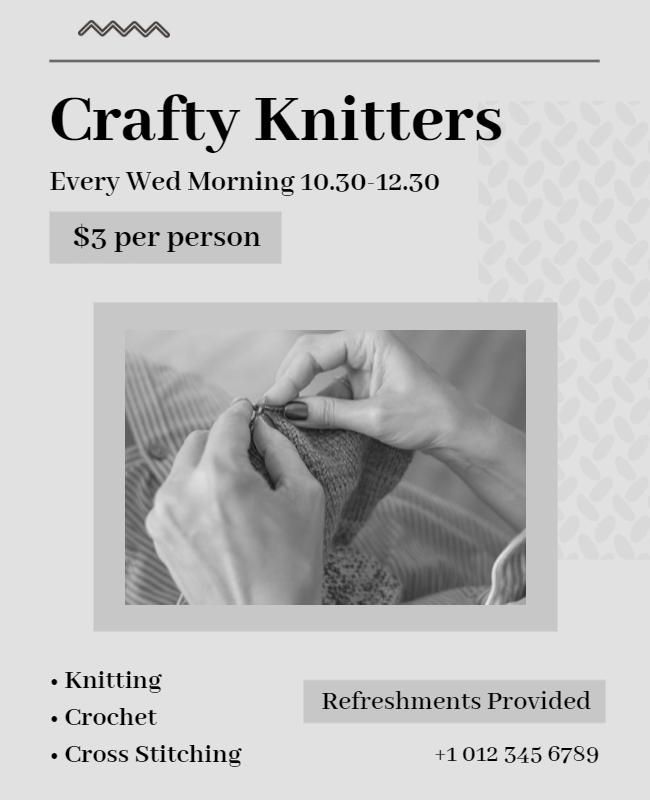 Chic Monochrome Knitting Class Announcement Poster Template