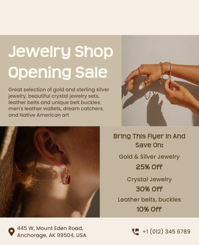 Chic Neutral Jewelry Shop Opening Sale Poster Template
